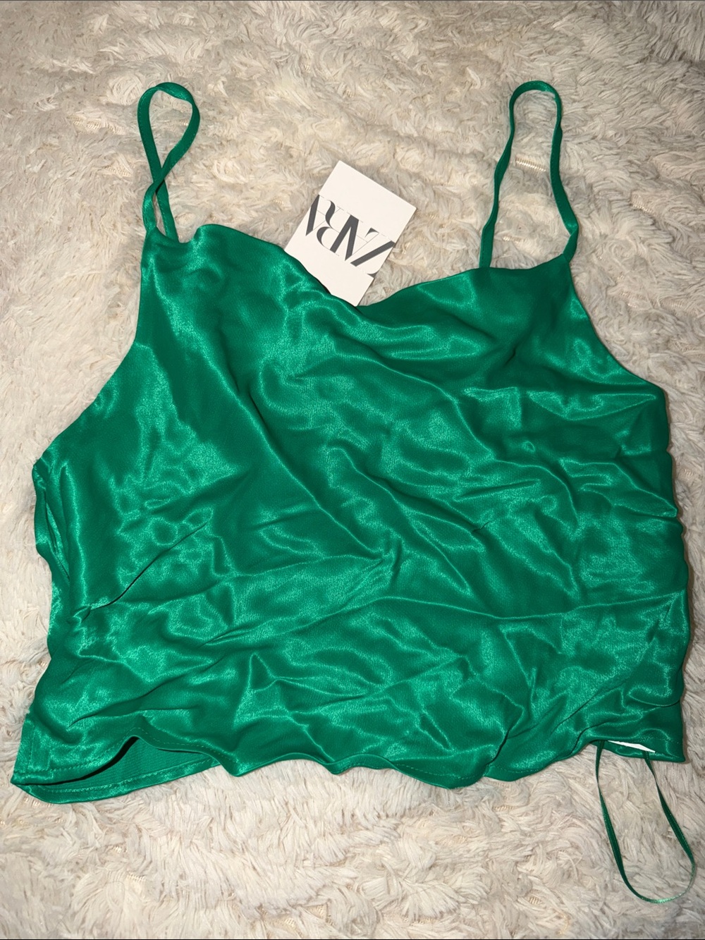 ZARA Emerald Satin Cami Crop Tank